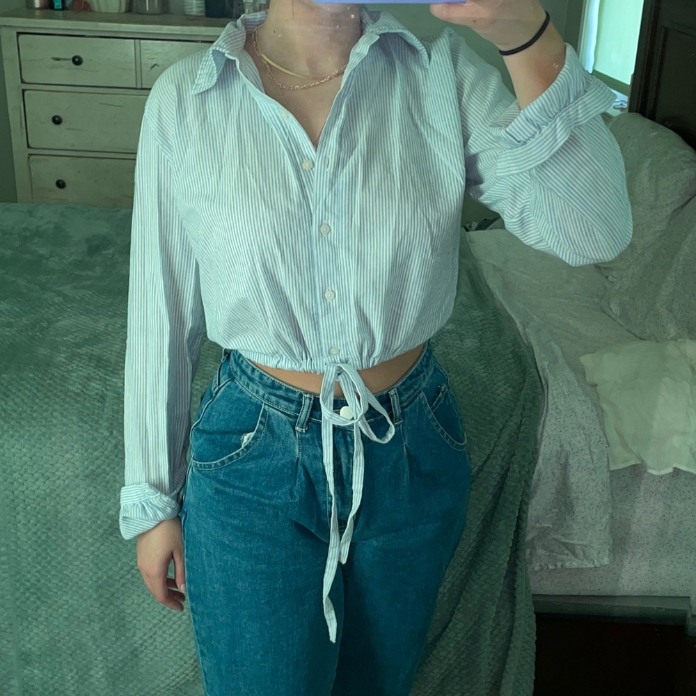 Brandy melville button up top with blue and white stripes